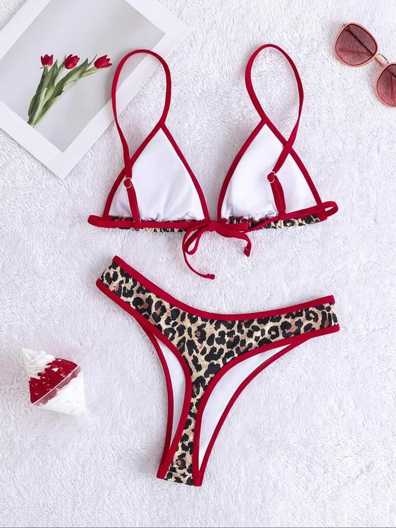 Women'S Leopard & Fruits Print Bikini Set, Casual Fashion Chic Swimwear Set for Beach Holiday Vacation, Ladies Swimsuit for All Seasons, Bikinis Sets, Bikini Outfits, Bathing Suits