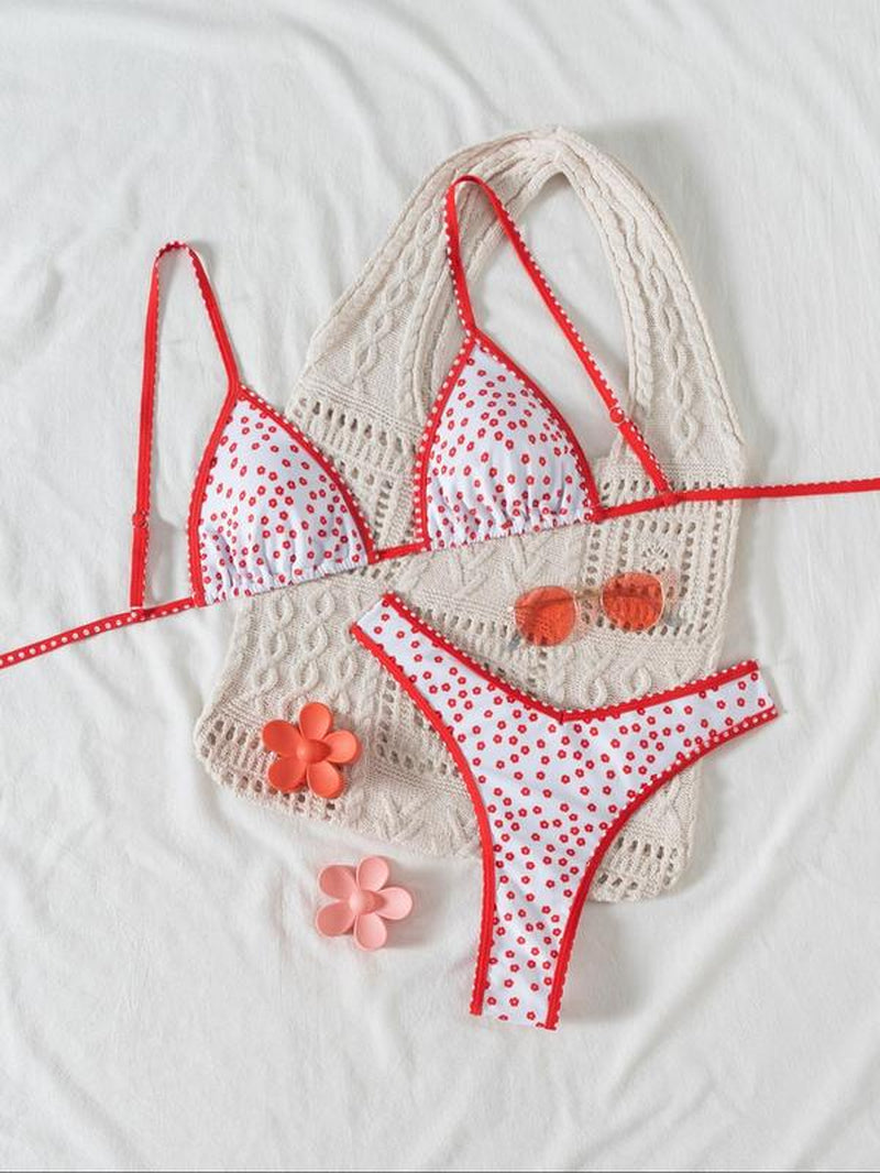 Women'S Leopard & Fruits Print Bikini Set, Casual Fashion Chic Swimwear Set for Beach Holiday Vacation, Ladies Swimsuit for All Seasons, Bikinis Sets, Bikini Outfits, Bathing Suits