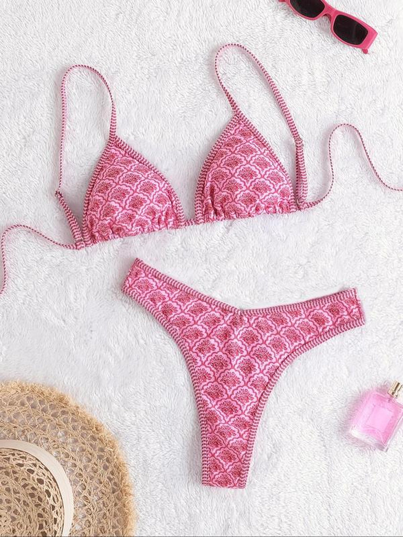 Women'S Leopard & Fruits Print Bikini Set, Casual Fashion Chic Swimwear Set for Beach Holiday Vacation, Ladies Swimsuit for All Seasons, Bikinis Sets, Bikini Outfits, Bathing Suits