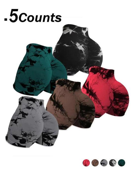Women'S Tie Dye Print High Waist Sports Shorts, Casual Comfy Breathable Seamless Skinny Shorts for Yoga Gym Workout, Ladies Sportswear for Spring & Fall, Workout Shorts, Athletic Shorts
